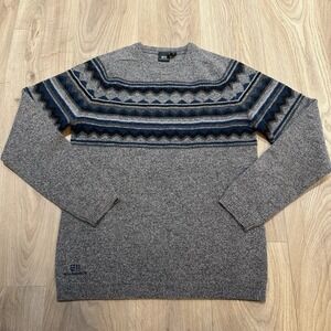 NWOT Elevenate Men's M 100% Lambswool Sweater Blue Fair Isle Ski Outdoor $245